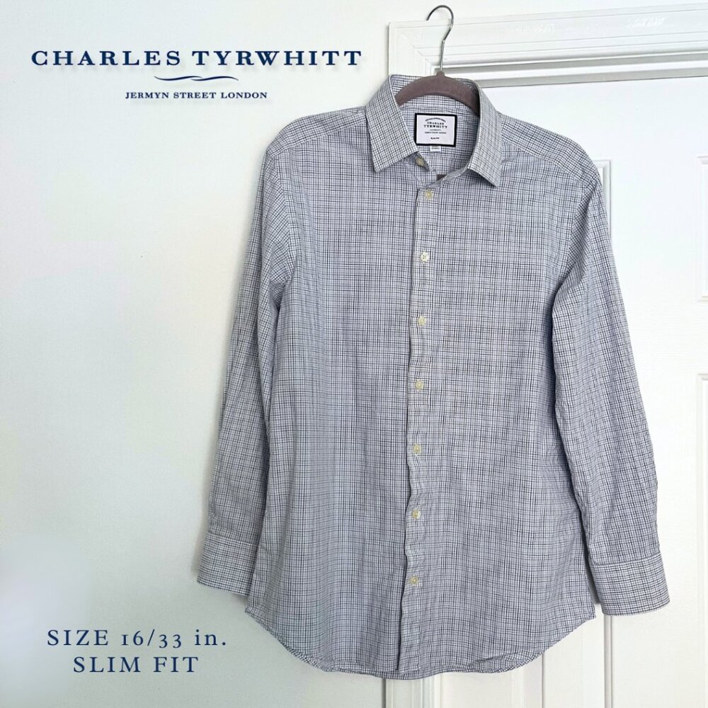 Charles Tyrwhitt Men’s Slim Fit Dress Shirt 16/33 Blue Check Long Sleeve